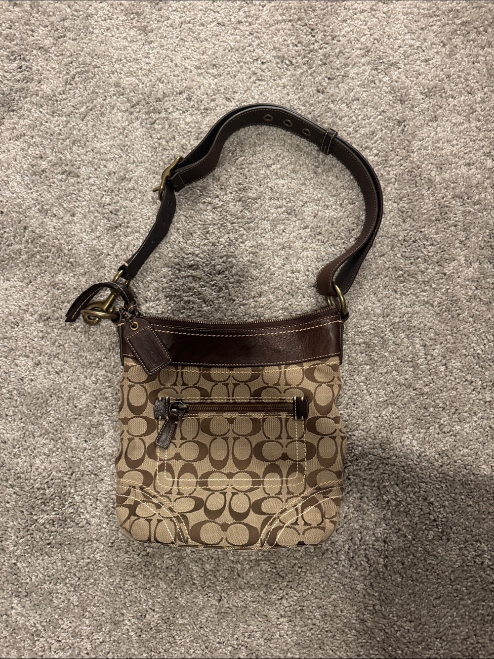 Coach Beige and Brown Signature Crossbody Bag